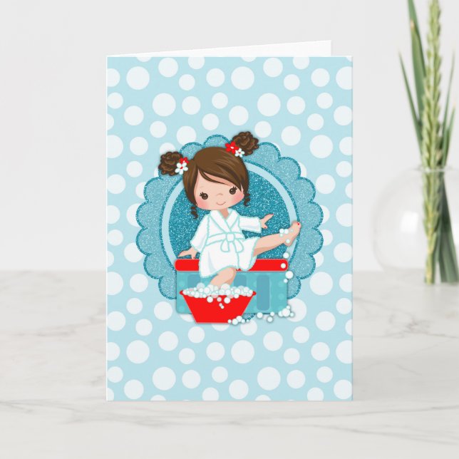 Carte Brunette Spa fille bulles Turquoise Rouge Blanc (Devant)
