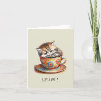 Carte Brysia Wella : Kitten in Teacup Get Well Bientôt C