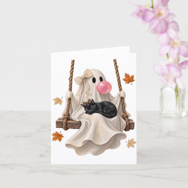 Carte Bubblegum Ghost & Black Cat Swing Halloween  (Orchidée)