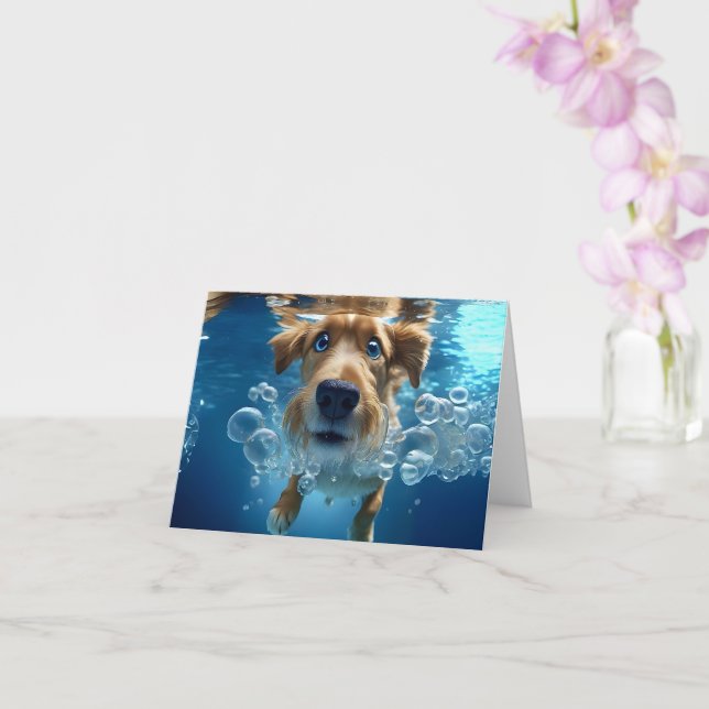 Carte Bubbles de natation de chien sous-marin Bleu yeux  (Orchidée)
