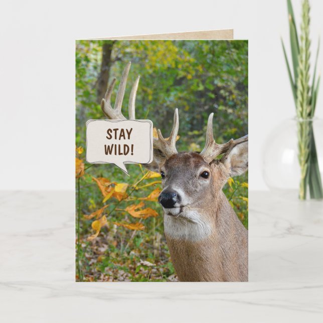 Carte Buck cerf en bois anniversaire (Devant)