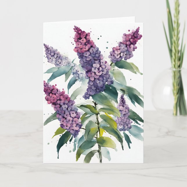 Carte Buddleia - Watercolor flowers (Devant)