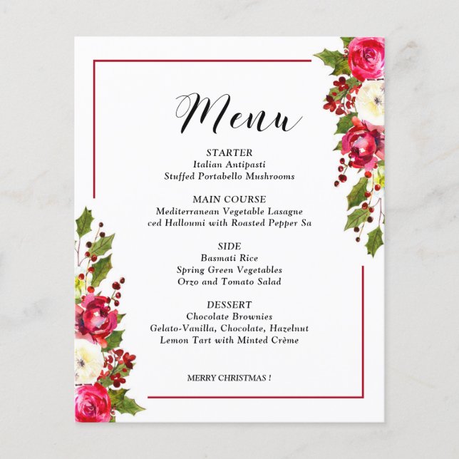Carte Budget Christmas Floral Menu (Devant)
