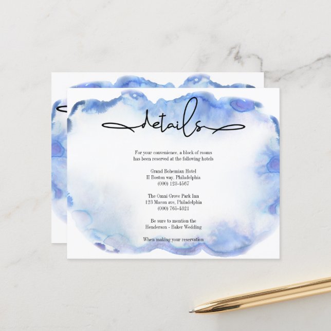 Carte Budget/Elégante Détails Mariage. Invitation (Devant/Arrière en situation)