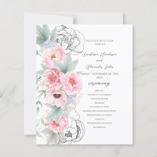 Carte Budget Floral Wedding Program. (Devant)