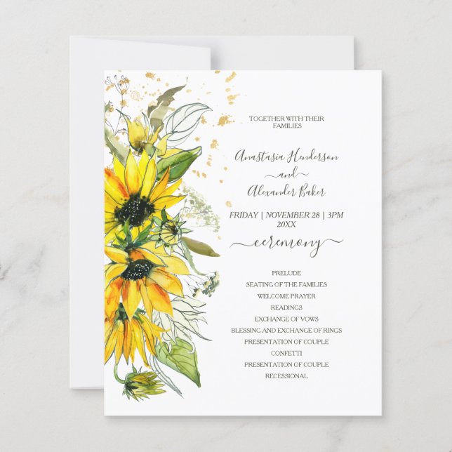 Carte Budget Floral Wedding Program. (Devant)