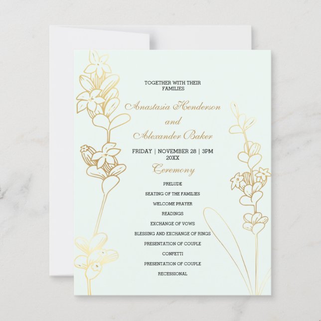 Carte Budget Gold Wedding Program. (Devant)