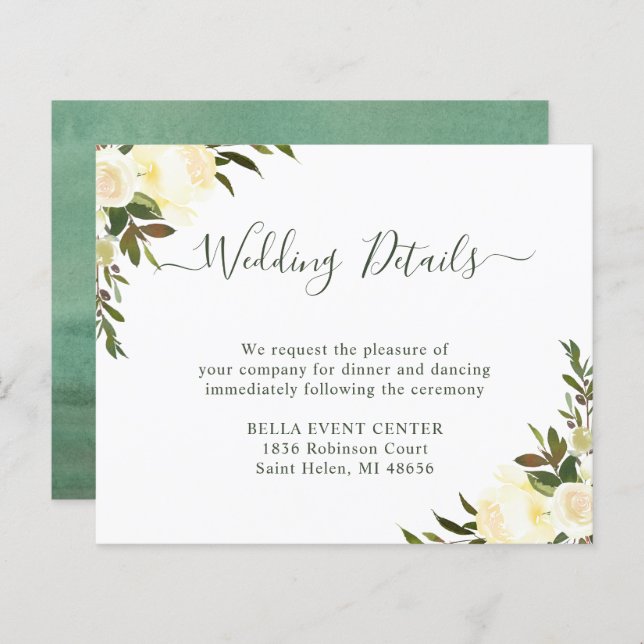Carte Budget Rustic Green Floral Mariage Détails (Devant / Derrière)