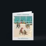 Carte Budget Village Vintage Père Noël Arbres Joyeux Noë<br><div class="desc">Jolie carte "Noël avec un sentiment Vintage" comme si vous regardiez par la fenêtre. Et,  à l'intérieur,  il y a une surprise spéciale — une scène de Noël — des arbres et Père Noël — dans sa voiture — prêt à offrir des cadeaux merveilleux à tous.</div>