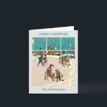 Carte Budget Village Vintage Père Noël Arbres Joyeux Noë<br><div class="desc">Jolie carte "Noël avec un sentiment Vintage" comme si vous regardiez par la fenêtre. Et,  à l'intérieur,  il y a une surprise spéciale — une scène de Noël — des arbres et Père Noël — dans sa voiture — prêt à offrir des cadeaux merveilleux à tous.</div>