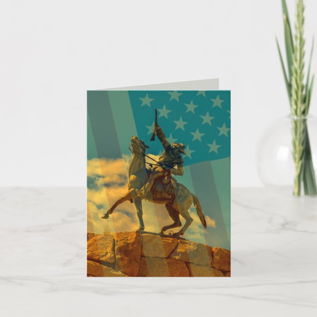 Carte Buffalo Bill Cody monte un cheval fusil drapeau am (Devant)