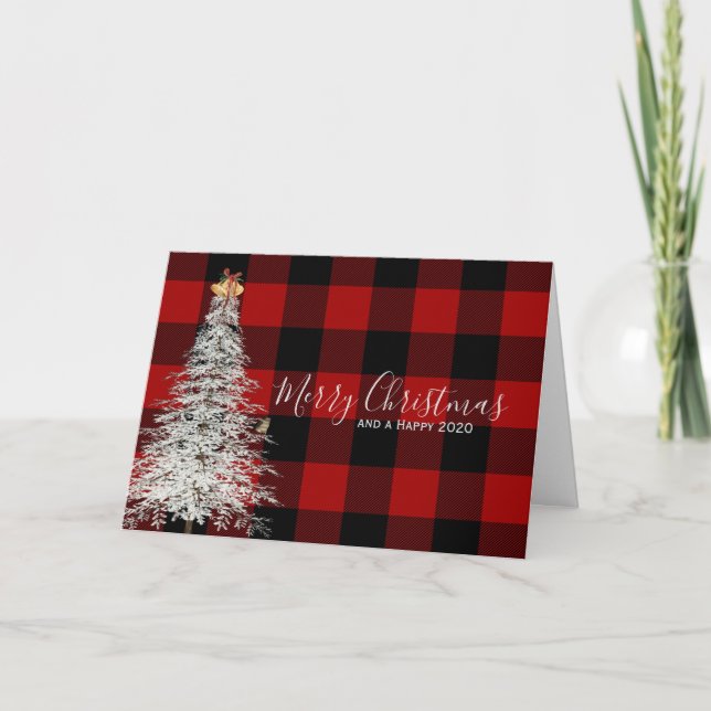 Carte Buffalo plaid et sapin blanc de Noël (Devant)