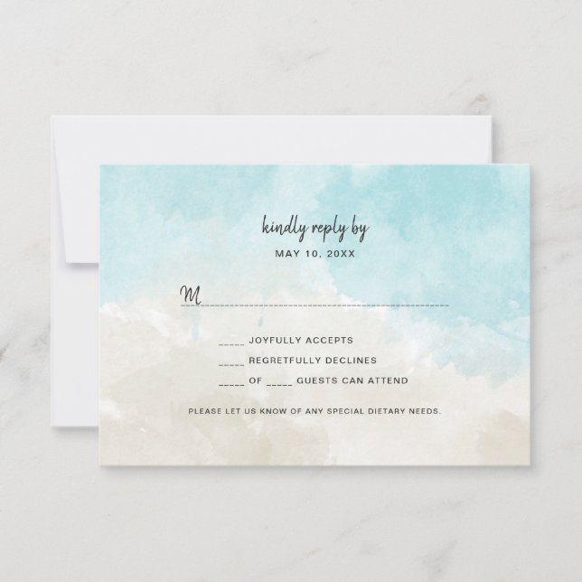Carte buffet RSVP Watercolor Beach Wedding (Devant)