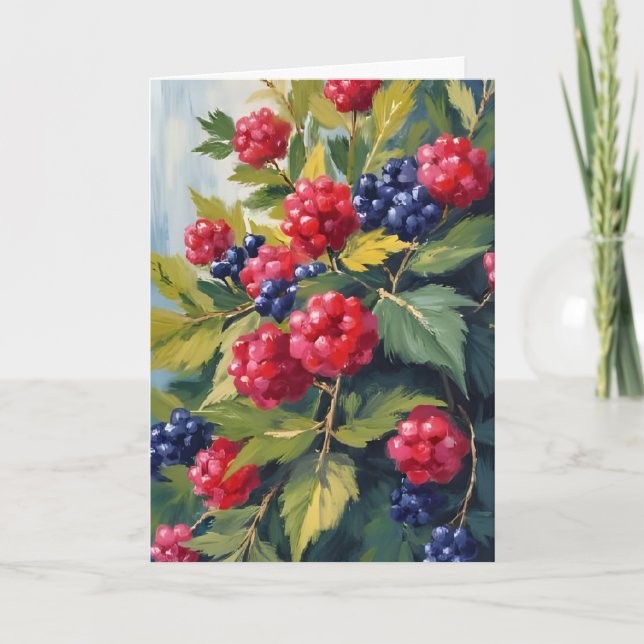 Carte Buisson de framboises mûres Aquarelle Fruit (Devant)