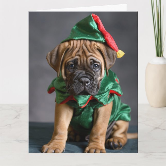 Carte Bull Mastiff Elf Puppy Christmas Card (Devant)