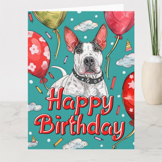 Carte Bull Terrier avec ballons (Devant)