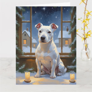Carte Bull Terrier avec les illuminations de Noël