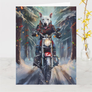 Carte Bull Terrier Chien à Moto Noël
