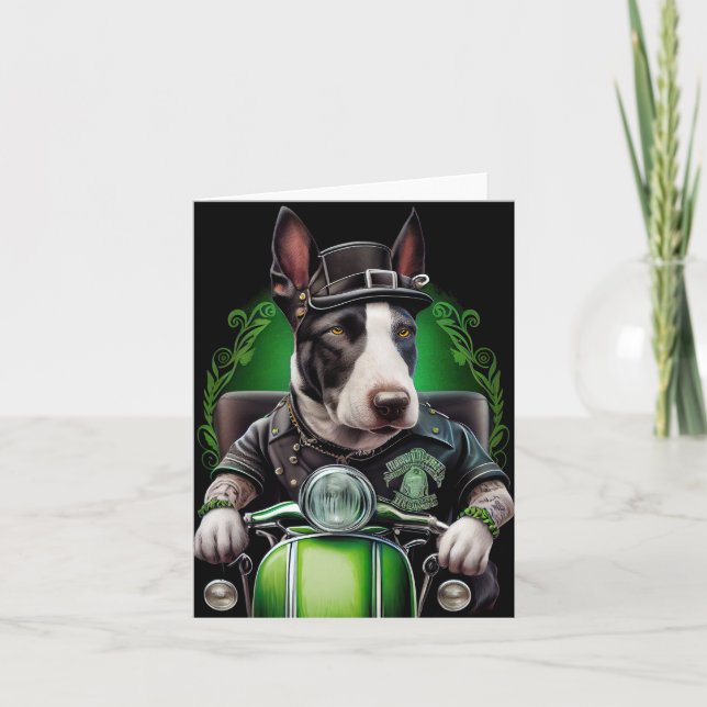 Carte Bull Terrier Chien Conduite Vélo St. Patrick's Day (Devant)