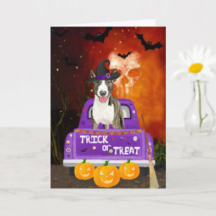 Carte Bull Terrier Chien dans le camion Halloween
