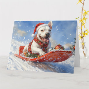Carte Bull Terrier Chien en Traîneau Qu'il neige Noël
