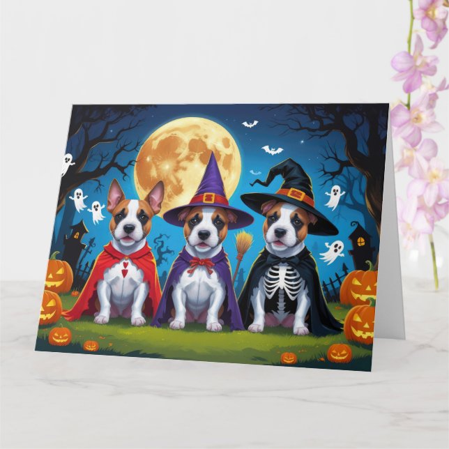 Carte Bull Terrier Chiens Citrouille Halloween Funny (Orchidée)