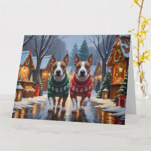 Carte Bull Terrier Chiens Noël Fête de la neige
