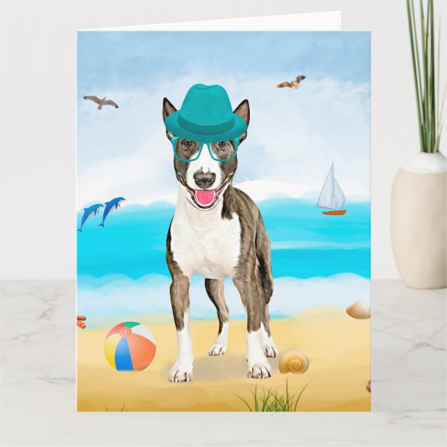 Carte Bull Terrier Dog sur la plage (Devant)