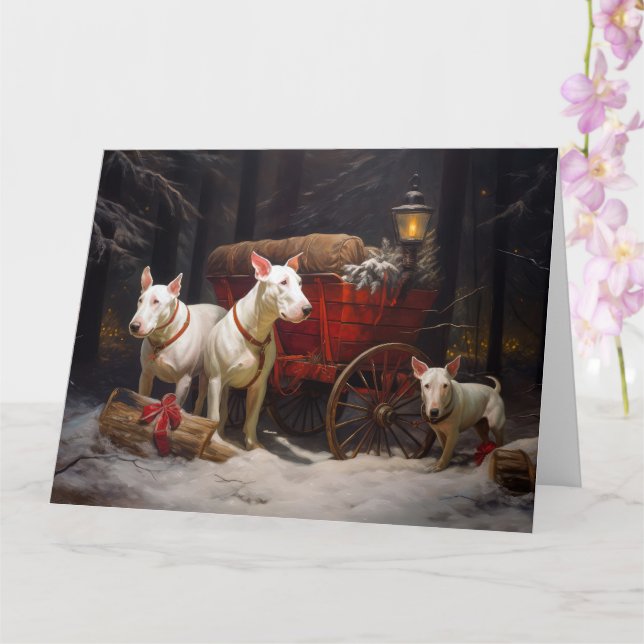 Carte Bull Terrier enneigé Traîneau Décor Noël  (Orchidée)