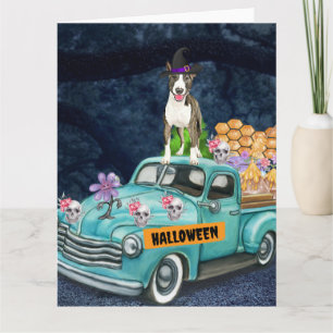 Carte Bull Terrier Halloween Camion Nuit Effrayante