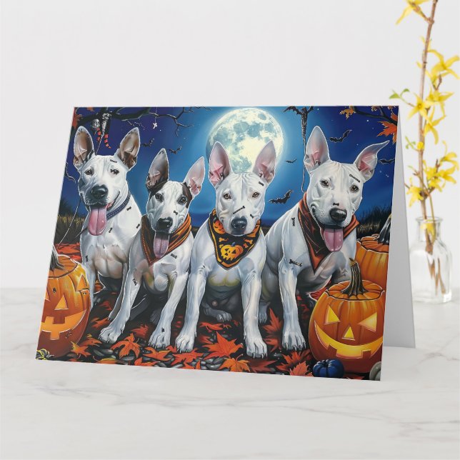 Carte Bull Terrier Halloween Épouvantable  (Fleur jaune)