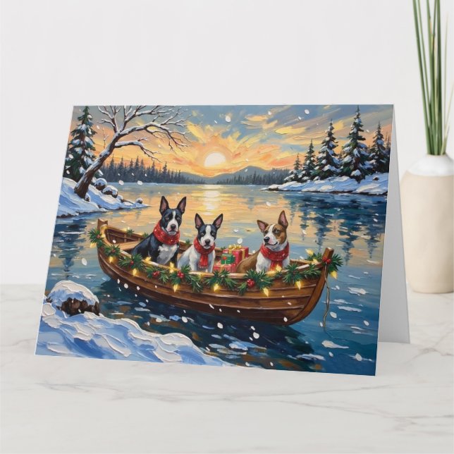 Carte Bull Terrier Noël Bateau Fêtes (Devant)