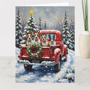 Carte Bull Terrier Noël Camion Rouge Fêtes