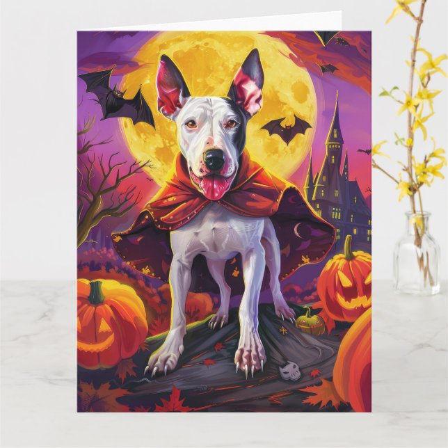 Carte Bull Terrier Vampire Citrouilles Halloween Épouvan (Fleur jaune)