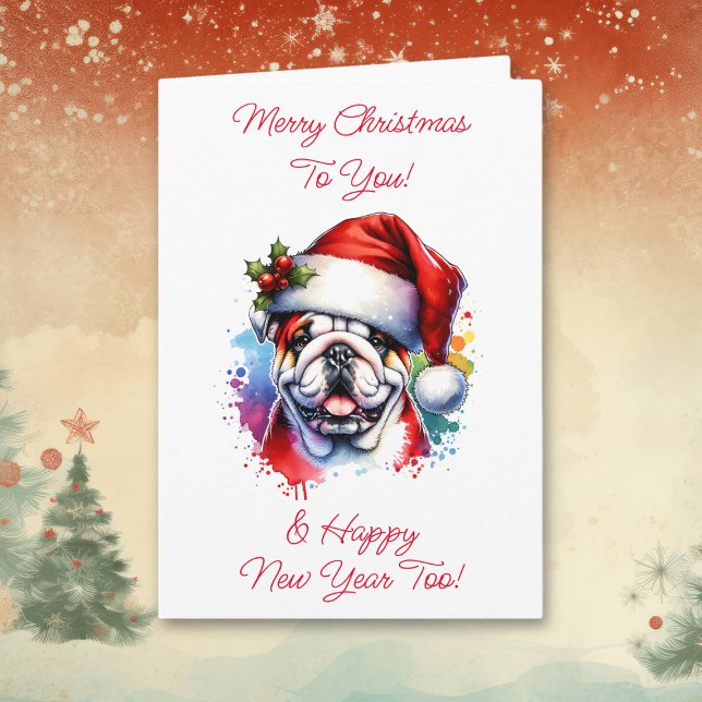 Carte Bulldog à Santa Hat Noël personnalisé (Créateur téléchargé)
