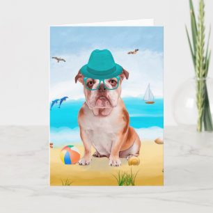 Carte Bulldog anglais sur la plage