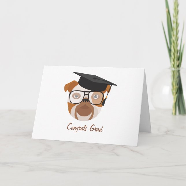 Carte Bulldog avec lunettes et plafond de diplôme univer (Devant)