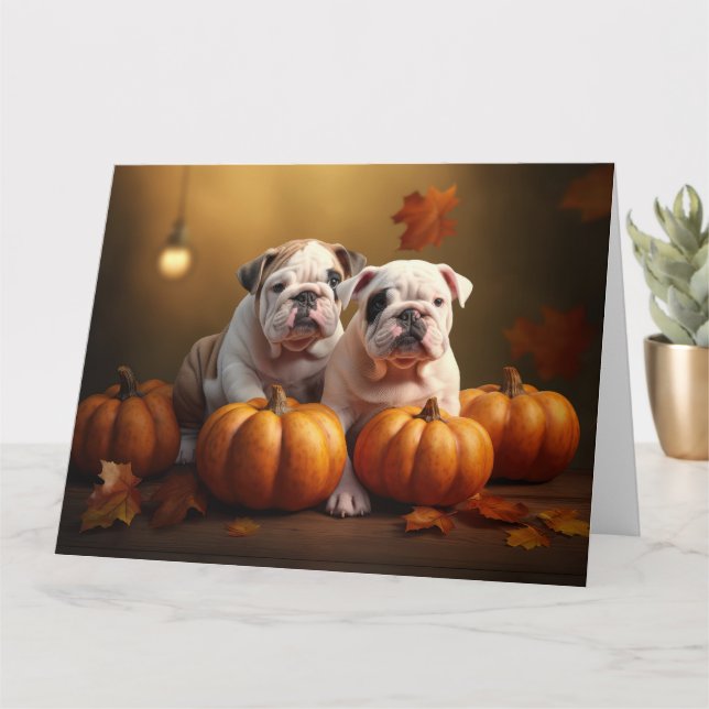 Carte Bulldog Chiot Automne Citrouille de plaisir (Petite plante)