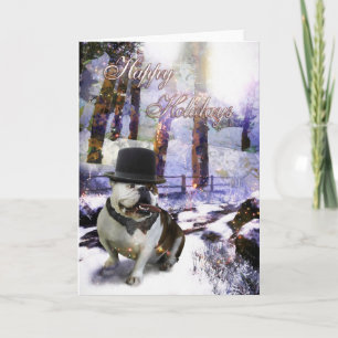 Carte Bulldog de Noël "JOYEUSES FÊTES"