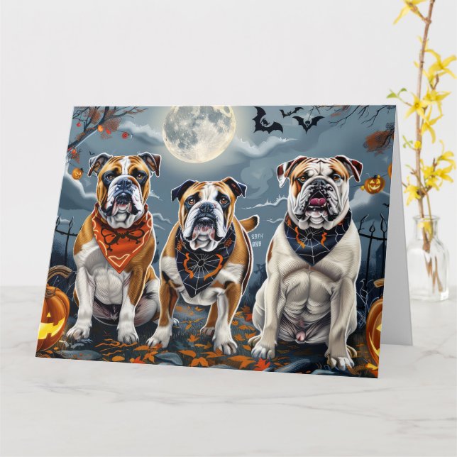 Carte Bulldog Halloween Éffrayant (Fleur jaune)