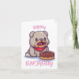 Carte Bulldog Kawaii Joyeux anniversaire
