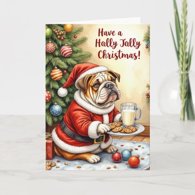 Carte Bulldog Noël drôle de vacances Chien de vacances j (Devant)