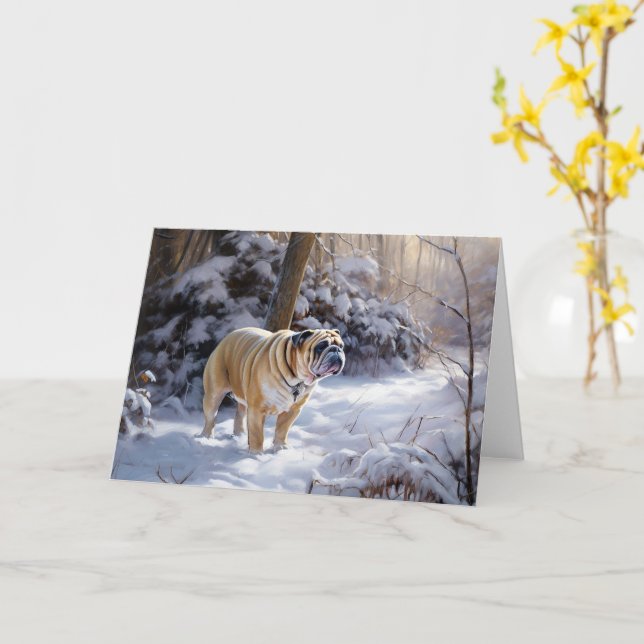 Carte Bulldog Qu'Il Neige Noël Brossé (Fleur jaune)