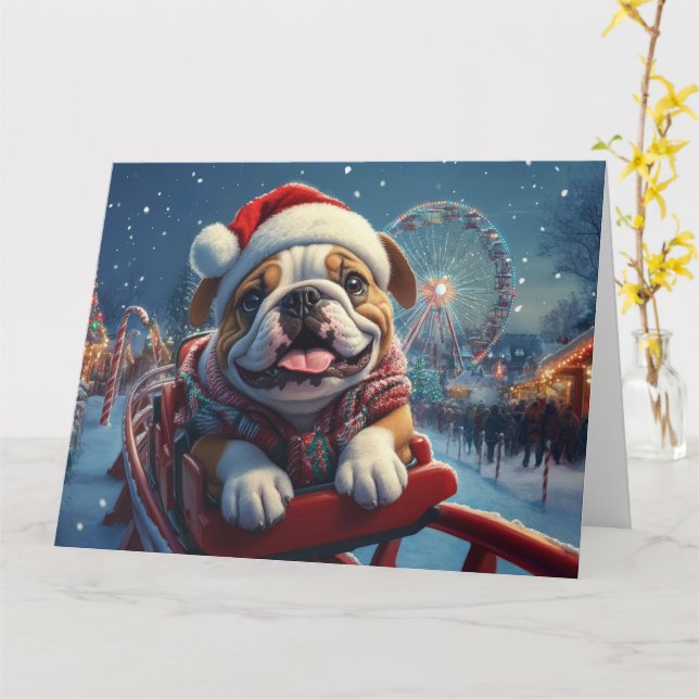 Carte Bulldog Roller Dessous de verre Noël (Fleur jaune)