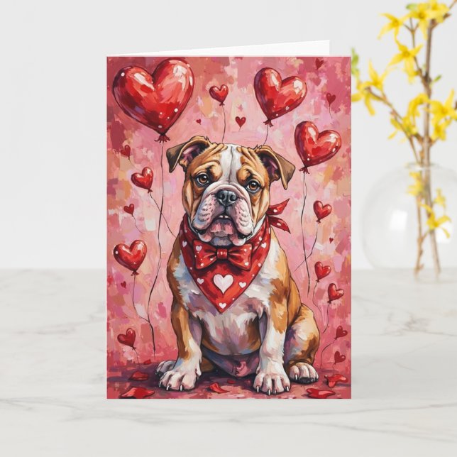 Carte Bulldog Valentine’s Day Dog with Hearts Red (Fleur jaune)