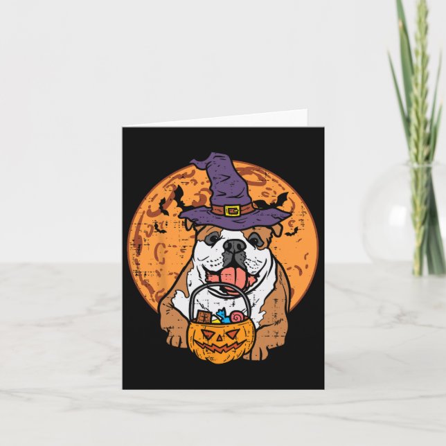 Carte Bulldog Witch Casquette Moon Jack-o'-lantern Hallo (Devant)