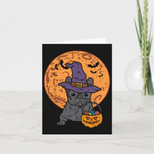 Carte Bulldog Witch Moon Citrouille Halloween Frenchie C