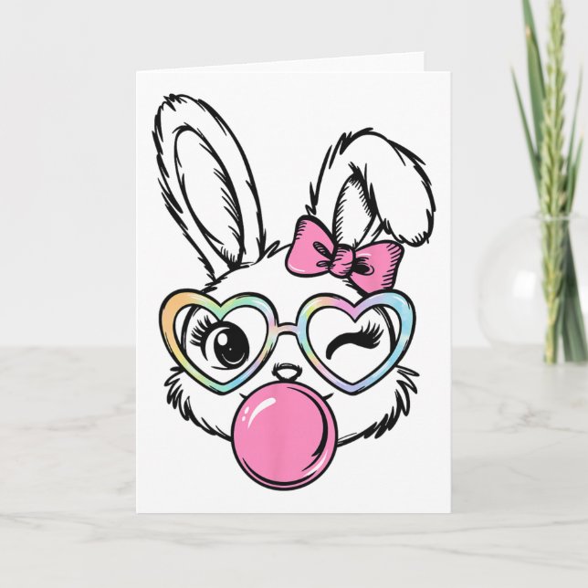 Carte Bulle de Gomme Visage de Lapin Mignon Rose Coquett (Devant)