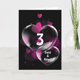 Carte Bulles cardiaques du 3e anniversaire sur le noir