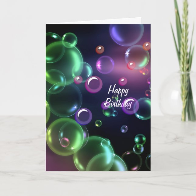 Carte Bulles D'Anniversaire Iridescendantes Sur Noir (Devant)